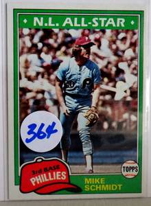 lot 364 image: 1981 Topps Mike Schmidt #540 N.L All Star Philadelphia Phillies EX HOF