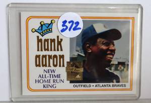 lot 372 image: 1999 REPRINT #1 - HANK AARON 1974 TOPPS #1 NEW ALL-TIME HOME RUN KING HOF ATLANTA BRAVES MINT