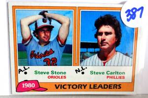 lot 387 image: 1981 TOPPS BALTIMORE ORIOLES STEVE STONECARLTON VICTORY LEADERS CARD #5