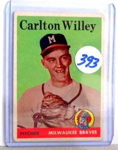 lot 393 image: VINTAGE  CARLTON WILEY  1958 Topps Baseball Rookie Card RC #407  Grade EX $$$