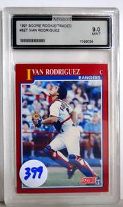 lot 399 image: ADVANCED GRADED 9 NRMTMT - 1991 SCORE ROOKIETRADED #82T - IVAN RODRIGUEZ $$$$$