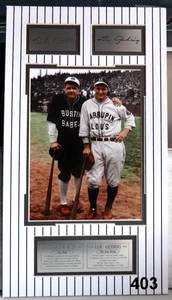 lot 4 image: CUSTOM MATTED BABE RUTHLOE GEHRIG DISPLAY WITH BRASS ENGRAVED PLATES READY TO FRAME - $99.00 VALUE