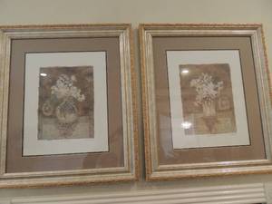 lot 18 image: En Passont I floral framed art by C Wirterie Olson 29x25  QTY 2