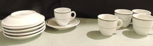 lot 91 image: ESCO HOTEL WARE 6 Saucers White with Green TRIM  and 5 Tea cups  JAPAN