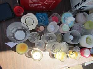 lot 179 image: Glass lot- candle sticks, coasters toothbrush container