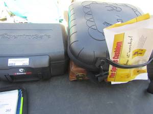 lot 263 image: Sentry safe no key, custom stadium seat, and presto briefcase code unknown