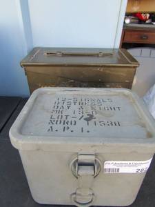 lot 282 image: Ammunition boxes   gray with lock  small    green with lock medium