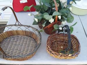 lot 236 image: 3 metal handle wicker baskets