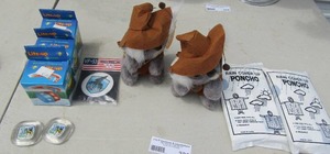 lot 326 image: Battery operated light up yoyo X 2,   Israel magnetic X2    Koala bears X 2,  new rain ponchos x 2