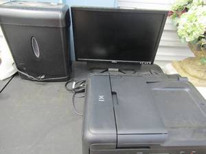 lot 327 image: Black CANON  Printer TR7520 dell computer monitor and shred safe shredder