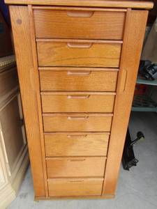 lot 349 image: Jewlery Cabinet W 6 Drawers, lift up lid,   sides flip out 40x18x12