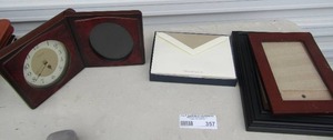 lot 357 image: Seiko quartz clock with picture frame   Cabala gun handle coffee cup    cards and envelopes    5x7 and two 8x10 photo frame