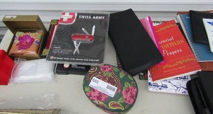 lot 359 image: New Swiss army knife   gift boxes   notebook carrier and more