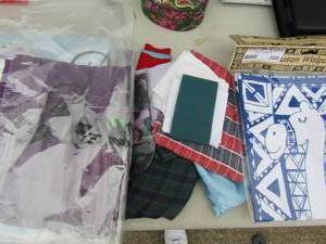 lot 360 image: Tea towels, scented pocket pillows  (vanilla & Lavender) handkerchiefs Pashmina pillow covers 1001 cashmere