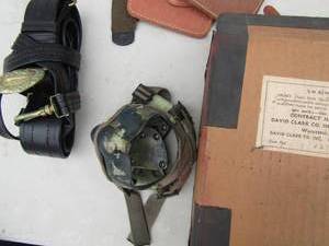 lot 373 image: flight deck helmet with original box,  Size 34 naval suspenders pilots inst.O2 3 helmet retention