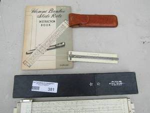 lot 381 image: Hemmi bamboo slide rule with case original box