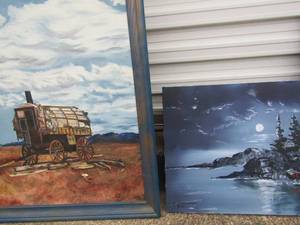 lot 400 image: Oil on canvas of Colorado Oil wagon  by Reddin Smuermess 1973 24x30 and  Oil on canvas by G. Campbell 1987 24x18