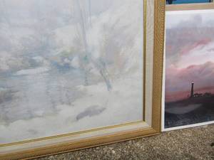 lot 404 image: JOHN HENRY TWATCHMAN  1853-1902 winter harmony PRINT OF oil on canvas 25x32 and 1996 Dan Brown signed lighthouse 12 x 18 print