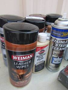 lot 415 image: Lot-leather wipes, stainless steel wipes, spray cleaner and more