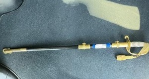 lot 115 image: U.S. World War II Naval Officers Dress Sword. by Hilborn and Hamburger Made in Germany  Stainless steel blade etched Star of David proof mark 36