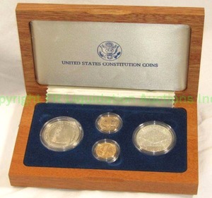 lot 3 image: Gold (14 oz. x 2) and Silver (1 oz. x 2) U.S. Constitutional commemorative coin set with COA