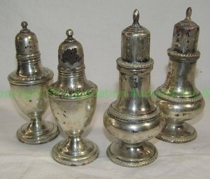 lot 27 image: Sterling silver antique Victorian era La Pierre & Fisher salt & pepper shaker sets
