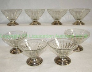 lot 38 image: Sterling silver and crystal dessert cup set of 8 (bid is times the quantity), marked