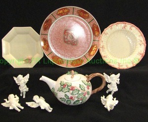 lot 49 image: Fitz & Floyd ceramic ware as shown, angels, plates, teapot