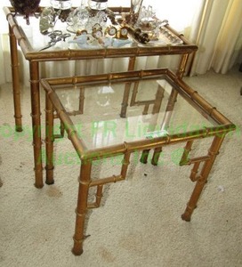 lot 50 image: Bamboo theme metal frame glass top nesting tables