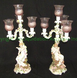 lot 52 image: Antique prior to 1847 European figural candelabra set. Certified prior to 1847 by the British antique dealers association, 24 tall each