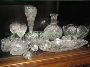 lot 63 image: Assorted wheel cut, etched and molded crystal serving ware as shown