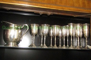 lot 65 image: Silver plate stem cup and serving pitcher set