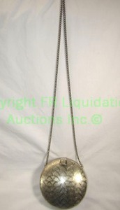 lot 80 image: Vintage Saks Fifth Avenue made in Italy all metal compact clutch purse w shoulder chain