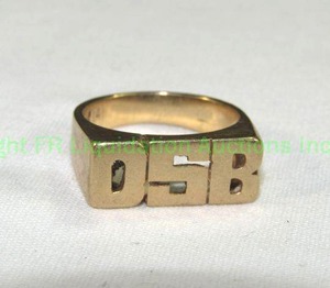 lot 436 image: 14K Initial Signet Ring Initials DSB. Marked 14K with Prancing Horse Mark Size 6