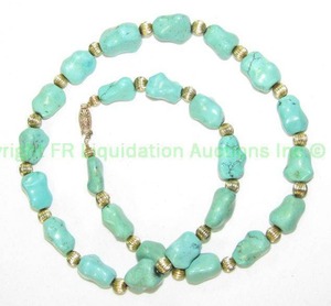 lot 544 image: Turquoise or Dyed Howlite Nugget Bead Necklace Marked 14K G on clasp. Please preview