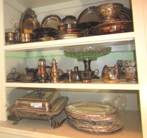 lot 109 image: Assorted silver plate serving ware as shown
