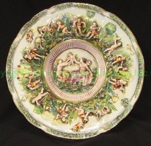 lot 147 image: Vintage Capodimonte (marked) Celebrate Life centerpiece platter, made in Italy, 12.5 wide