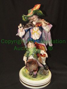 lot 143 image: Antique Capodimonte made in Italy ceramic street musician, matches lot 142, marked, 13 tall