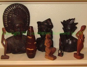 lot 146 image: Iron wood hand carved busts and figures, tallest is 16
