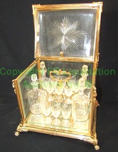 lot 322 image: Antique signed Napoleon III Baccarat casket drink set in gold gilt and etched crystal box, c1870s w paperwork & provenance