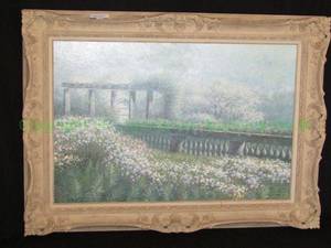 lot 159 image: Large framed Monet print on canvas, linen mat, 44 x 32