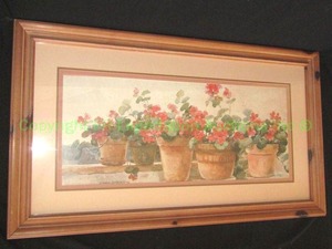 lot 167 image: 1984 Dawna Darton GERANIUMS signed & knotted pine framed water color print, 44.5 x 25