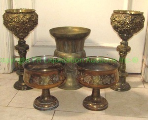 lot 150 image: Brass compotes and vessels as shown, tallest is 16
