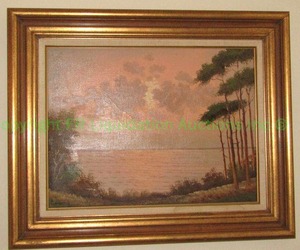 lot 152 image: Artist signed original oil painting framed linen mat, signed lower left in script, good composition, Unknown artist, 31 x 25