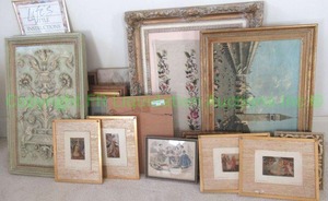 lot 593 image: Assorted framed art including Italian St. Marks Square oc, architectural frieze, crewel needlepoint, hand tinted lithograph and more