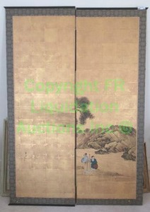 lot 594 image: Vintage Asian theme partial privacy wall pieces, paper and hardboard, 49 x 72