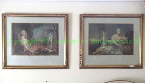 lot 597 image: Pair of renaissance prints, gold wood framed matted and under glass, 34 x 29 each