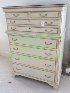lot 631 image: Antique French provincial 4 over 4 chest on chest dresser with solid oak drawer boxes and fitted glass top, 36 x 21 x 51