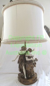 lot 642 image: Collection Francaise Auguste Moreau spelter figural table lamp with shade Made in France