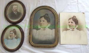 lot 584 image: Antique Victorian era hand colored  tinted photos, one in framed convex glass